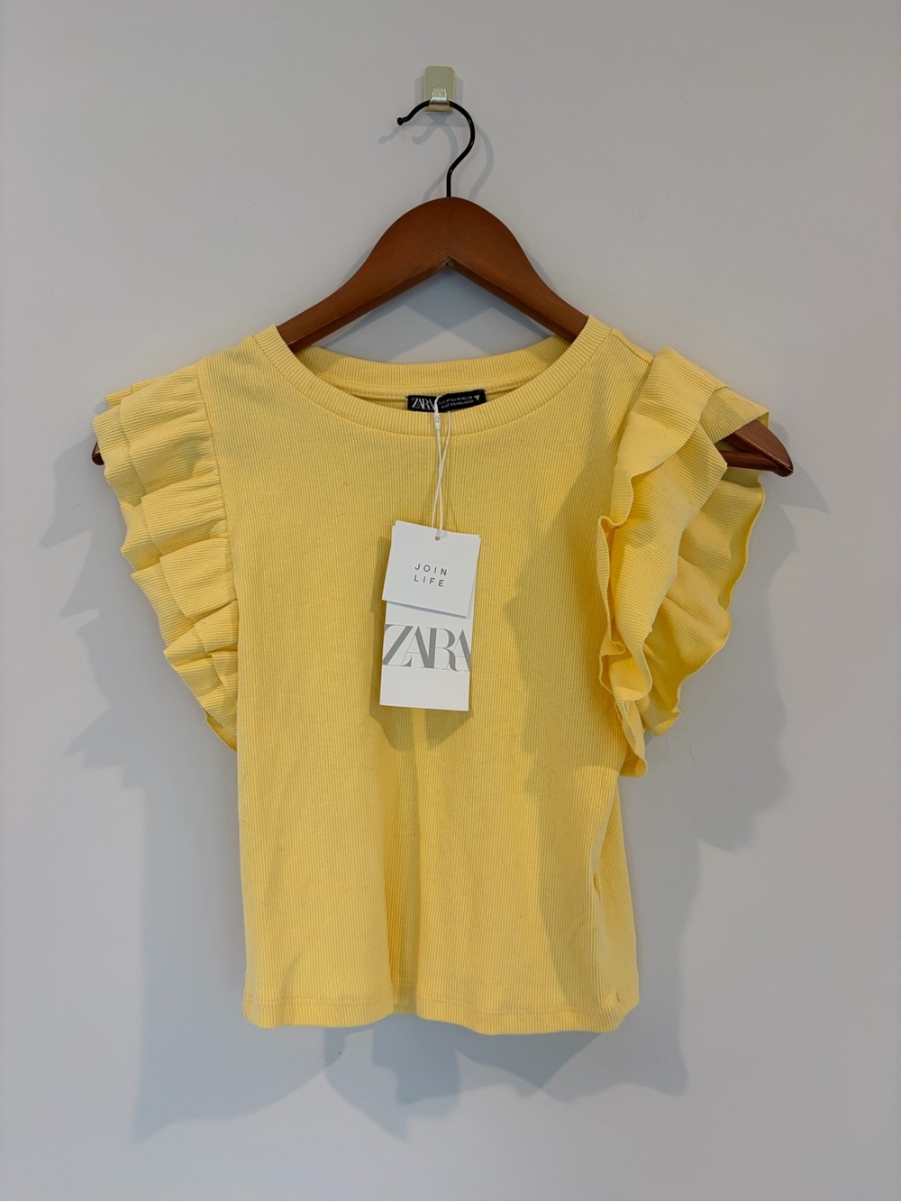 ZARA Lemon Yellow Ruffle Sleeve Tee